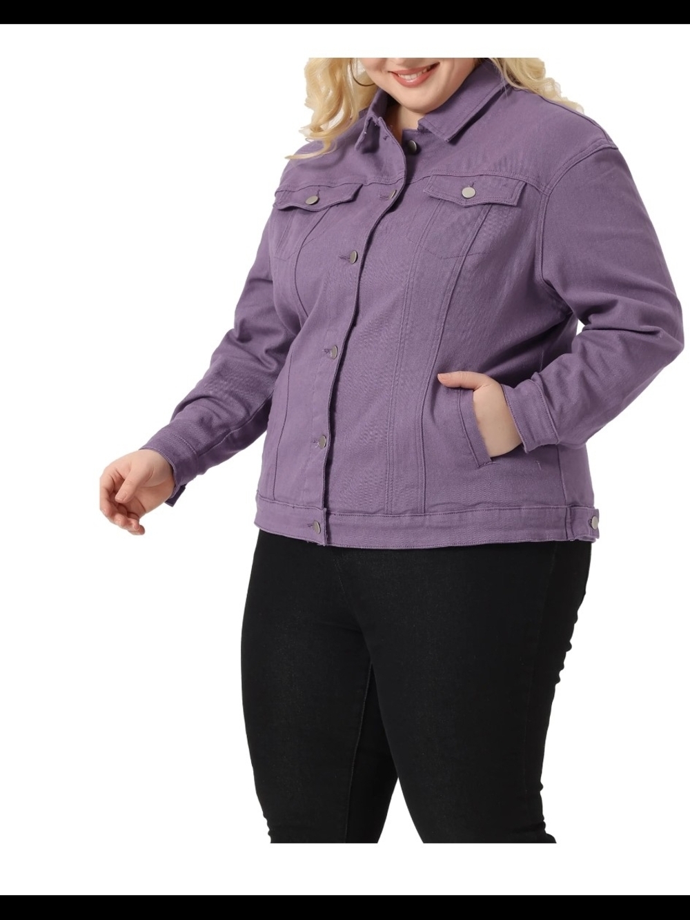 Plus Size Purple Denim Jacket - Casual Button-Up Coat
